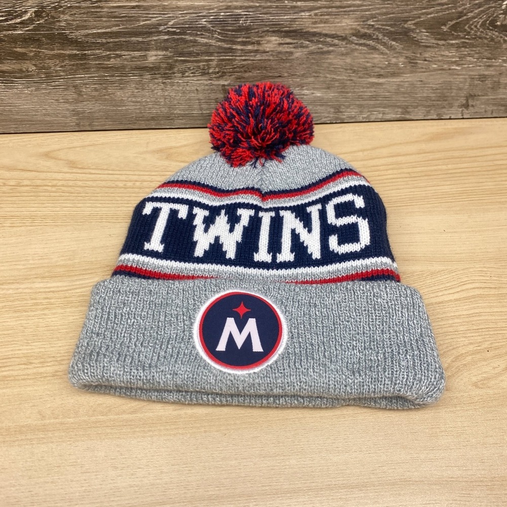 Minnesota Twins Hat Cap Beanie Gray Blue MLB Baseball Pom Pom Winter